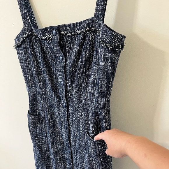 Banana Republic Navy Blue Tweed Button-Front Sleeveless Mini Dress Size 10 - Picture 11 of 12
